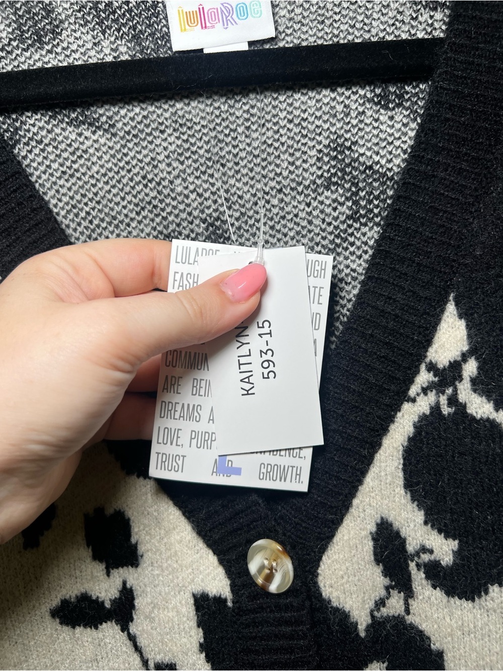 LuLaRoe Black and White Floral V-Neck Cardigan - Picture 2 of 5
